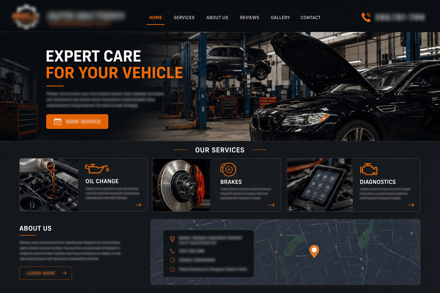 Anonymized automotive service website and local business presentation mockup
