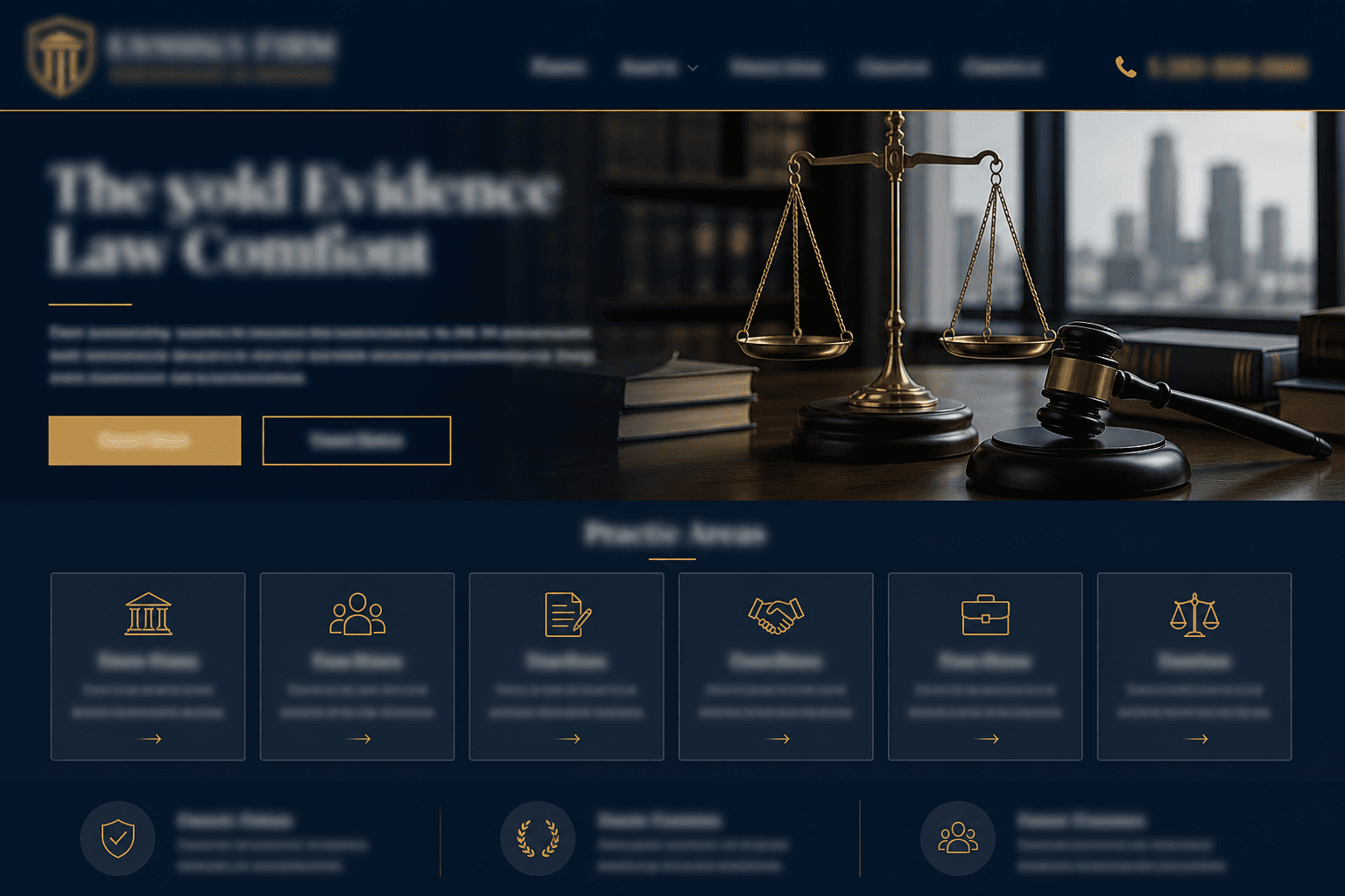 Anonymized law firm website homepage mockup with blurred firm identity