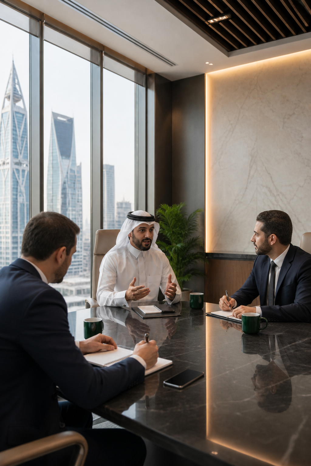 Business consultation meeting with Saudi and international professionals