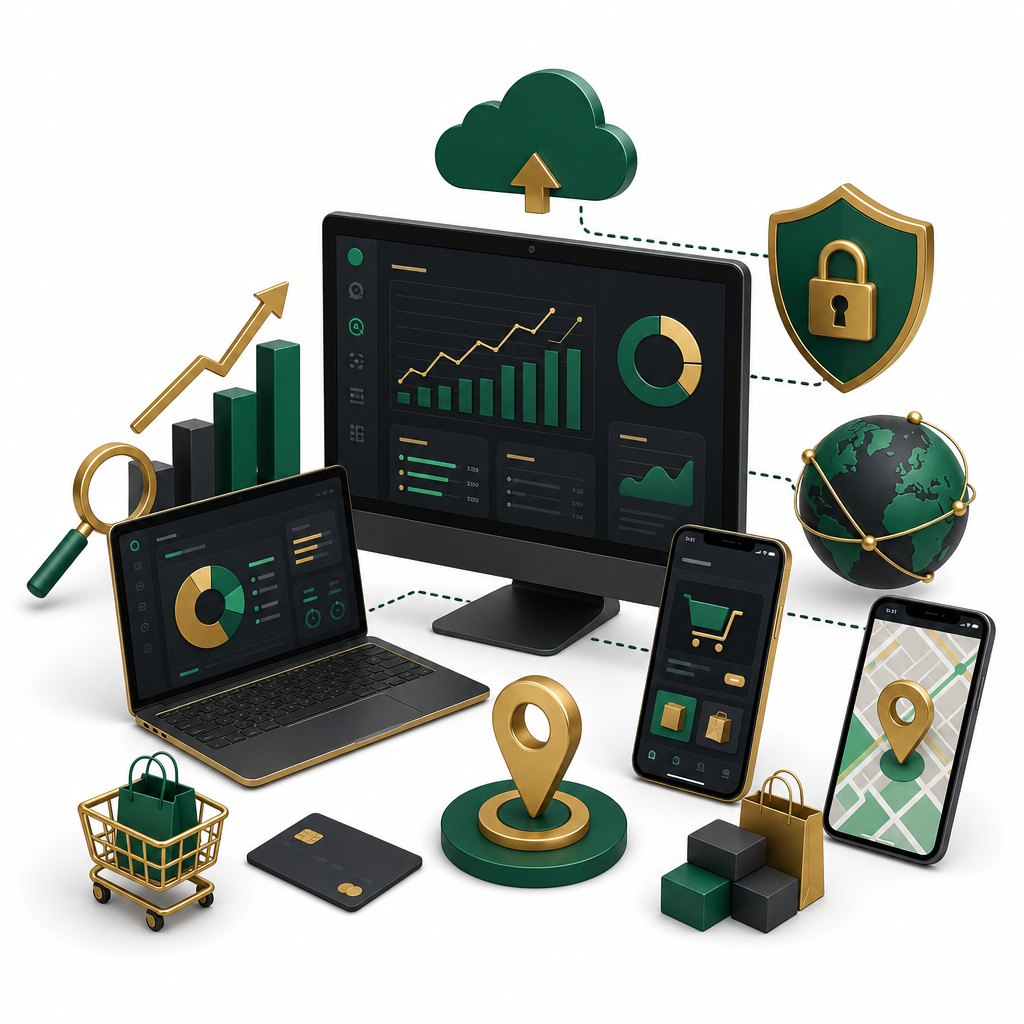 Connected digital services ecosystem for design, development, SEO, and ecommerce